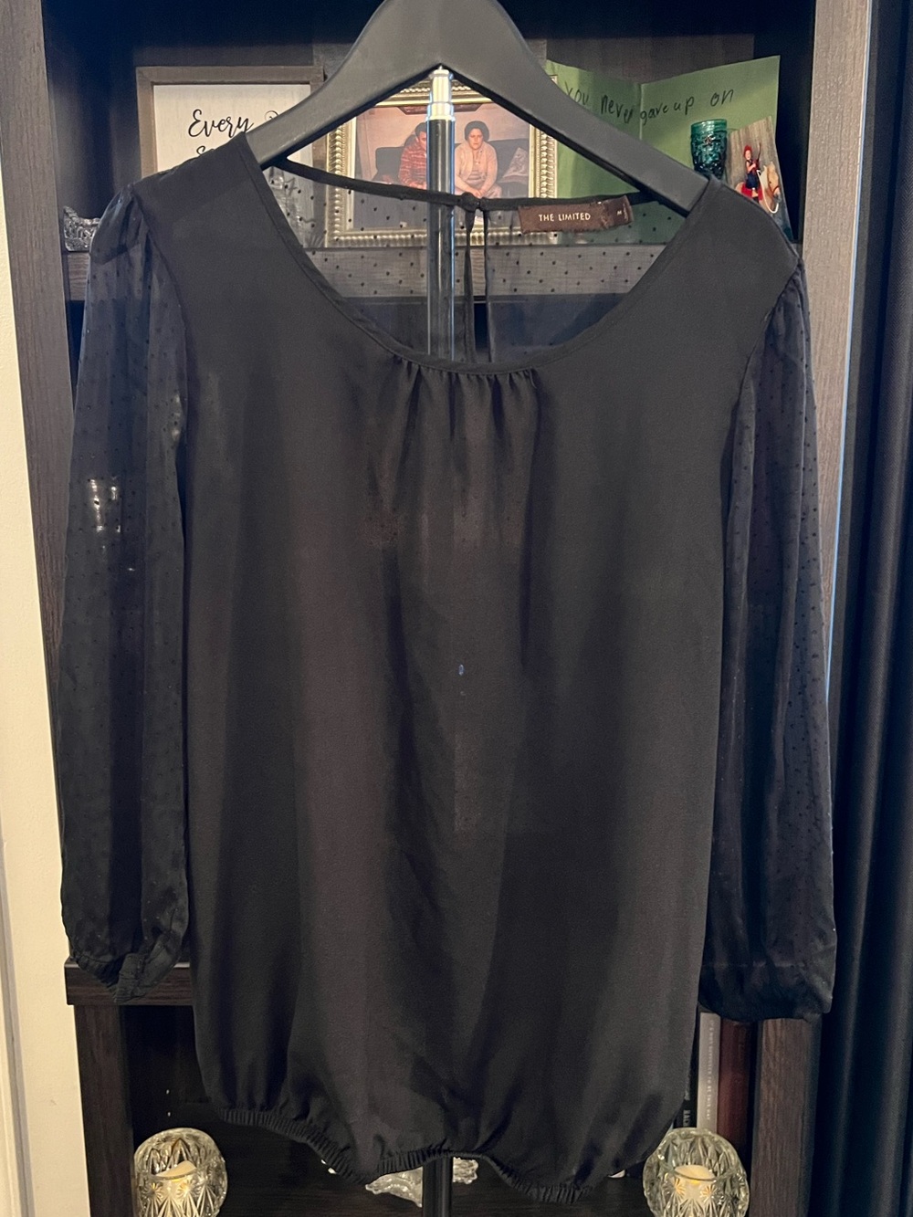 The Limited Black Sheer-Dot Sleeve Blouse